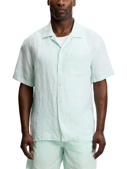 J.Lindeberg Elio Button Through Short Sleeve Linen Shirt, Navy, Bay