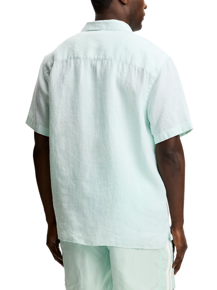 J.Lindeberg Elio Button Through Short Sleeve Linen Shirt, Navy - view 2, Bay