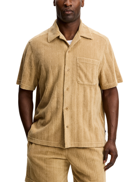 J.Lindeberg Ted Button Through Short Sleeve Cotton Shirt, Kelp, Kelp