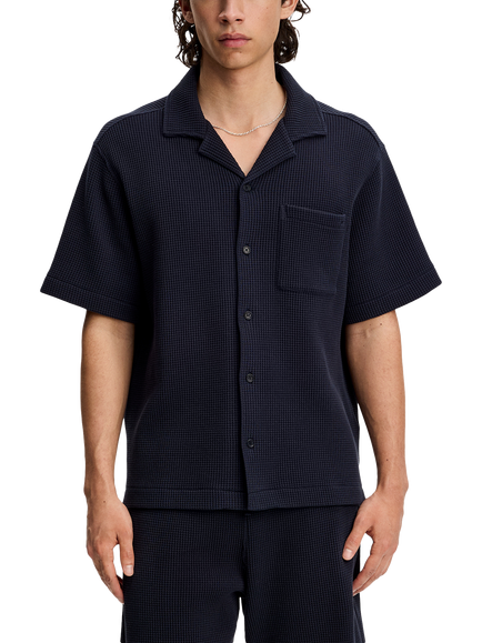J.Lindeberg Theron Button Through Short Sleeve Cotton Shirt, Navy