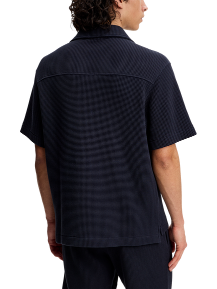 J.Lindeberg Theron Button Through Short Sleeve Cotton Shirt - view 2, Navy