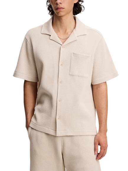 J.Lindeberg Theron Button Through Short Sleeve Cotton Shirt, Moonbeam