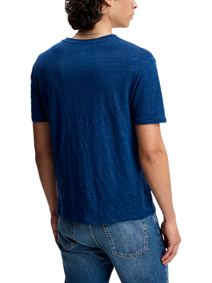 J.Lindeberg Coma Crew Neck Linen T-Shirt, Estate Blue - view 2, Estate Blue