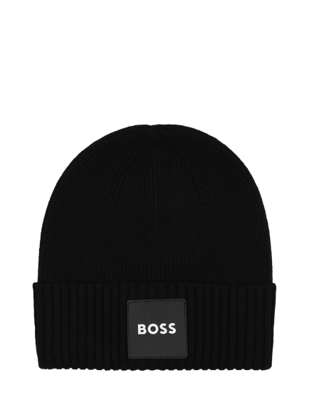 HUGO BOSS Kids' Cotton Blend Beanie Hat, Black, Black