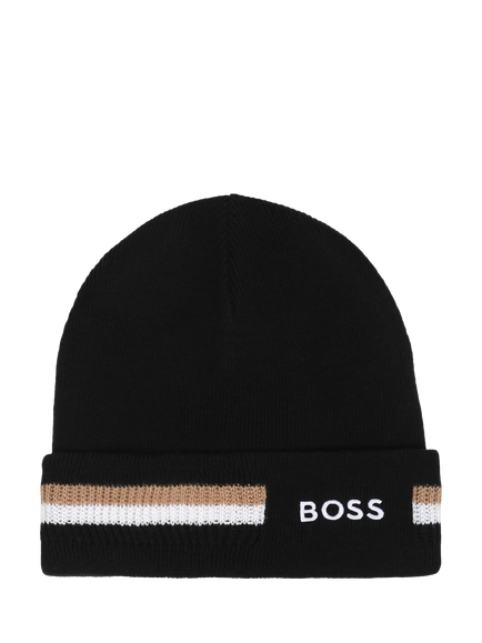 HUGO BOSS Kids' Knitted Cotton Beanie Hat, Black, Black