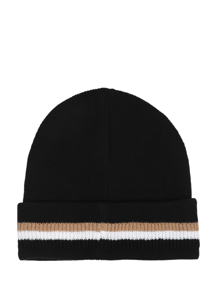 HUGO BOSS Kids' Knitted Cotton Beanie Hat, Black - view 2, Black