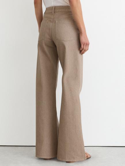 Reiss Petite Addie Mid Rise Wide Leg Jeans, Sand - view 2, Sand