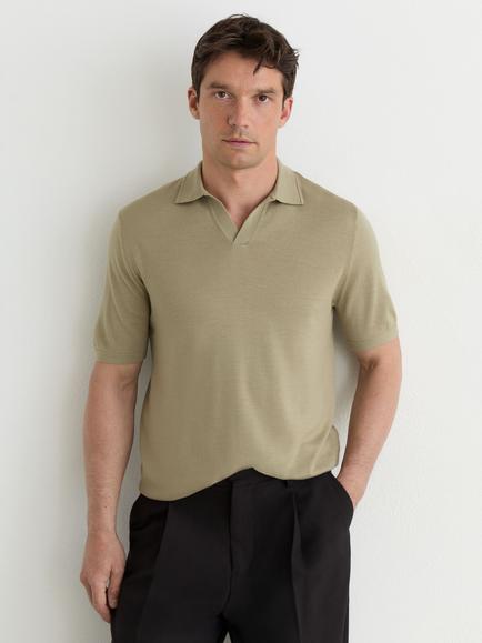 Reiss Duchie Pure Wool Short Sleeve Polo Shirt, Olive Green, Olive Green