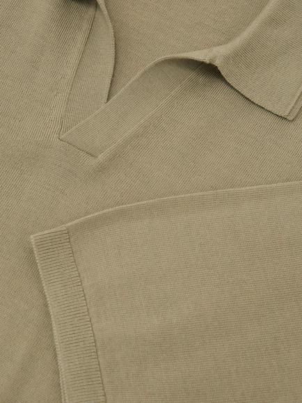 Reiss Duchie Pure Wool Short Sleeve Polo Shirt, Olive Green - view 2, Olive Green