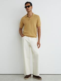 Reiss Manor Wool Short Sleeve Polo Shirt, Yellow, Yellow