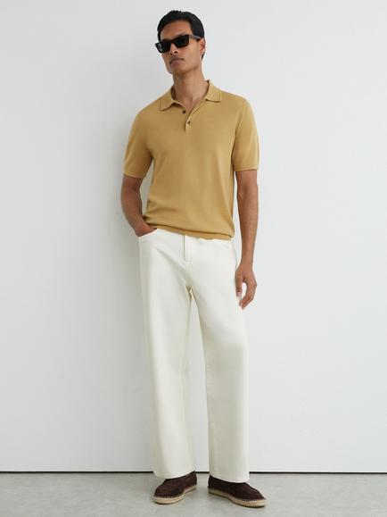 Reiss Manor Wool Short Sleeve Polo Shirt, Yellow, Yellow