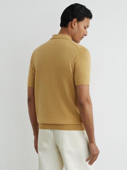 Reiss Manor Wool Short Sleeve Polo Shirt, Yellow - view 2, Yellow