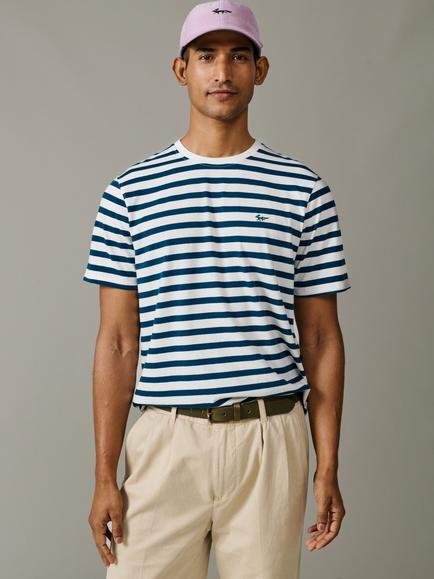 Aubin Fore Striped Cotton T-Shirt, Teal