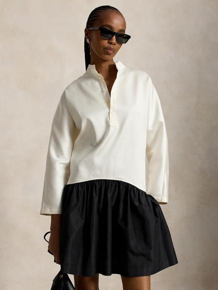 Polo Ralph Lauren A-Line Taffeta Skirt Mini Dress, Cream/Black, Cream/Black