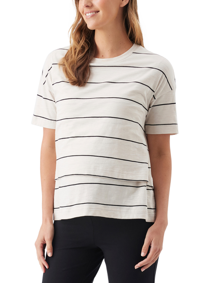 Ripe Claudette Striped Maternity and Nursing T-Shirt, Ecru/Black, Ecru/Black