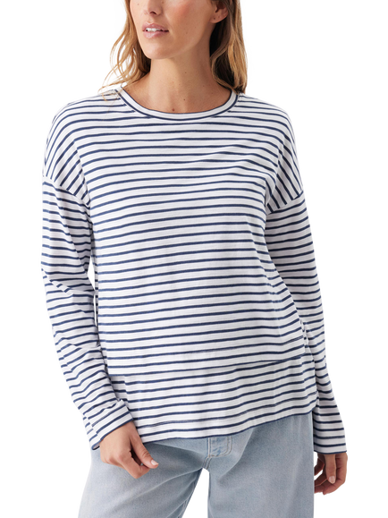 Ripe Claudette Striped Long Sleeve Maternity and Nursing T-Shirt, White/Ink, White/Ink