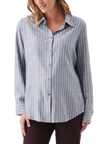 Ripe Millie Striped Long Sleeve Maternity Shirt, Denim/White, Denim/White