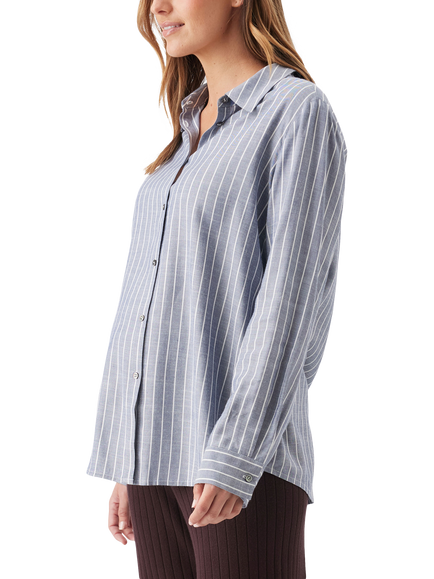 Ripe Millie Striped Long Sleeve Maternity Shirt, Denim/White - view 2, Denim/White
