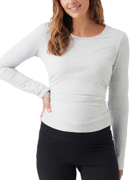 Ripe Ruched Long Sleeve Maternity Top, Silver Marl, Silver Marl