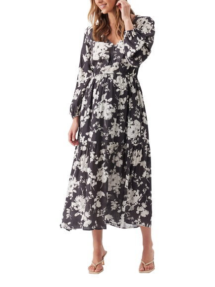 Ripe Drew Floral Maternity Maxi Dress, Black/White, Black/White