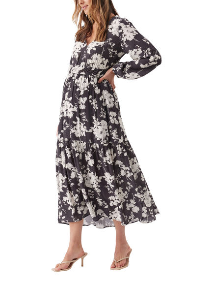 Ripe Drew Floral Maternity Maxi Dress, Black/White - view 2, Black/White