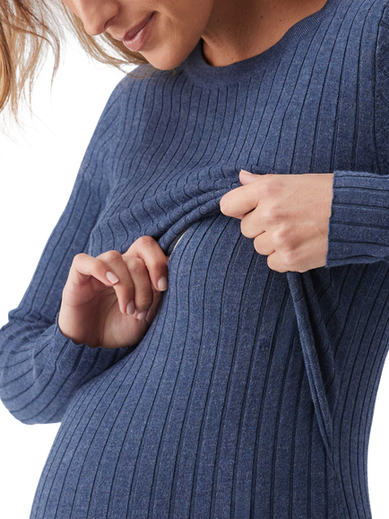Ripe Eden Knit Jumper Nursing Dress - view 2, Denim Marl