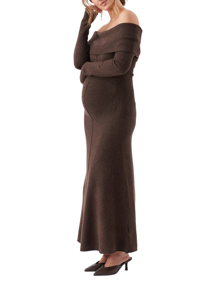 Ripe Tyla Seam Detail Bardot Maternity Jumper Dress, Chocolate - view 2, Chocolate