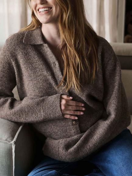 Ripe Brodie Collared Maternity and Nursing Cardigan, Truffle - view 2, Truffle