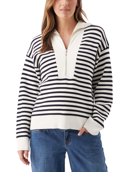 Ripe Fable Zip Neck Nursing Jumper, White/Midnight, White/Midnight
