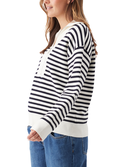 Ripe Fable Zip Neck Nursing Jumper, White/Midnight - view 2, White/Midnight