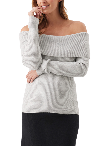 Ripe Maisy Off Shoulder Maternity Jumper, Silver Marl, Silver Marl