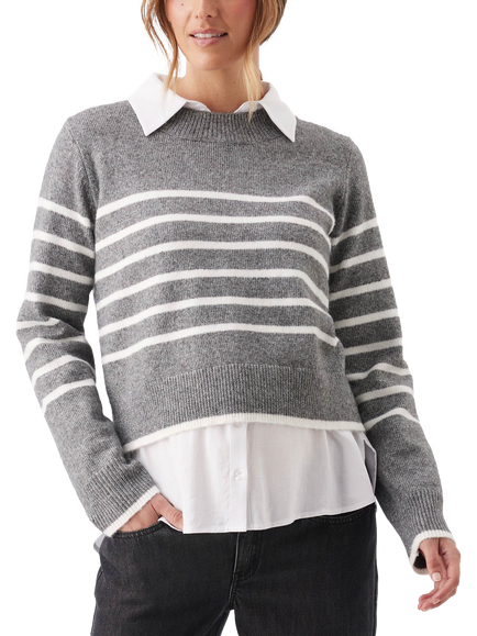 Ripe Montana Striped Maternity Jumper, Grey Marl/White, Grey Marl/White