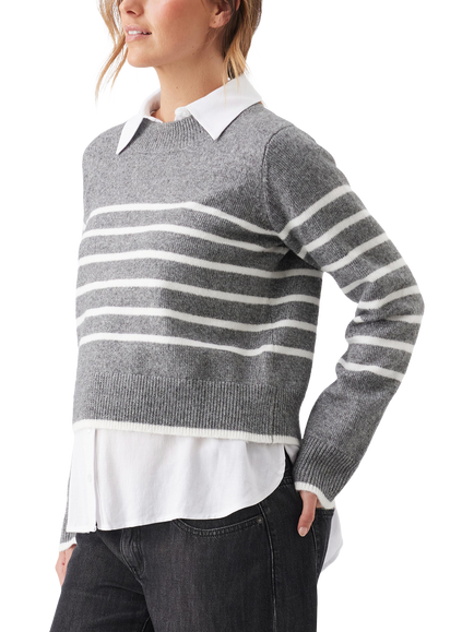 Ripe Montana Striped Maternity Jumper, Grey Marl/White - view 2, Grey Marl/White