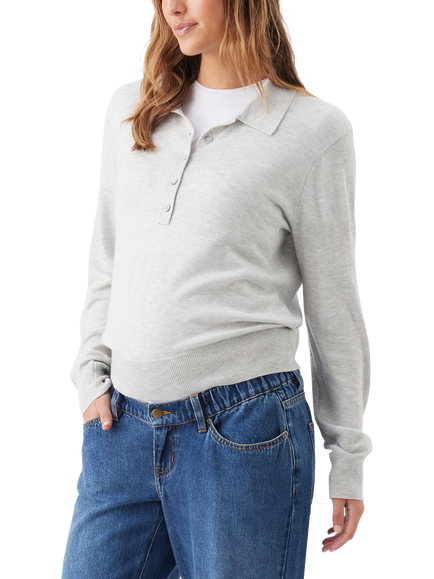 Ripe Piper Polo Maternity and Nursing Knit, Silver Marle - view 2, Silver Marle