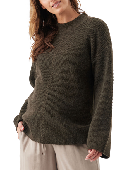 Ripe Starci Cable Knit Maternity Jumper, Khaki