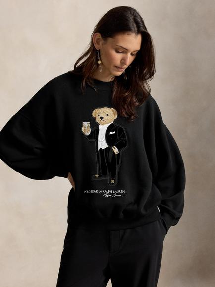 Polo Ralph Lauren Polo Bear Cotton Rich Crew Neck Sweatshirt, Black/Multi, Black/Multi