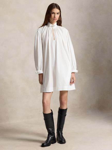 Polo Ralph Lauren Cotton High Neck Mini Dress, White, White