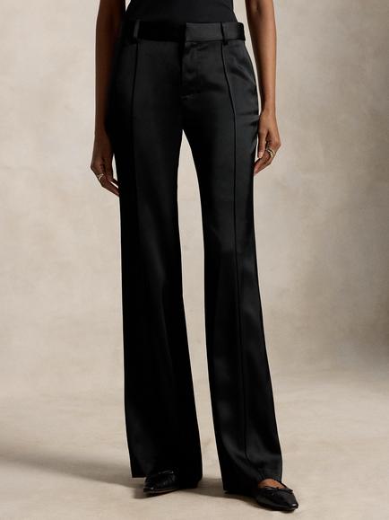 Polo Ralph Lauren Flared Satin Trousers, Black, Black