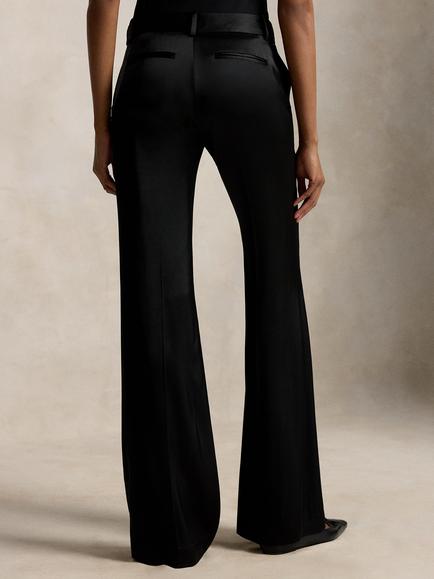 Polo Ralph Lauren Flared Satin Trousers, Black - view 2, Black