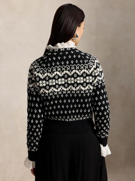 Ralph Lauren Polo Ralph Lauren Fiar Isle Wool Blend Cardigan, Black/Cream - view 2, Black/Cream