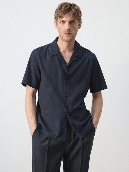 Mango Regular Fit Revere Collar Shirt, Navy, Navy
