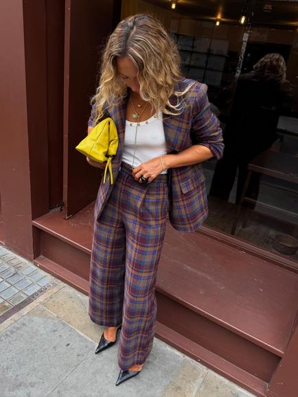 Never Fully Dressed Bryony Wide Leg Wool Trousers, Navy/Burgundy, Navy/Burgundy