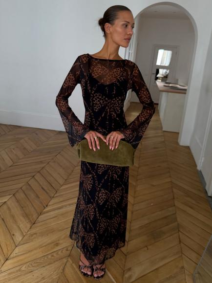 Never Fully Dressed Aria Bow Mesh Dress, Black/Brown - view 2, Black/Brown