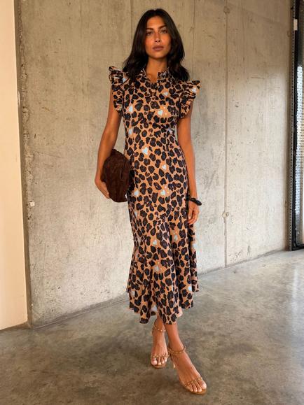 Never Fully Dressed Lemi Heart Leopard Dress, Brown/Multi, Brown/Multi