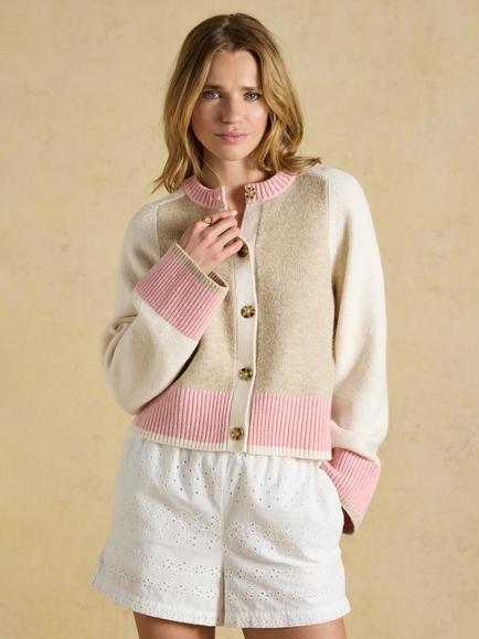 Joules Nora Colourblock Crew Neck Cardigan, Multi, Multi