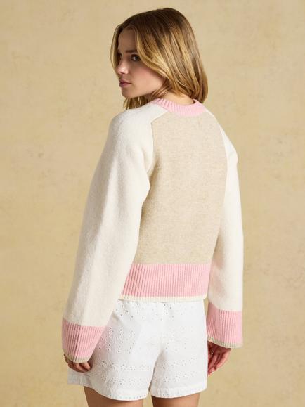 Joules Nora Colourblock Crew Neck Cardigan, Multi - view 2, Multi