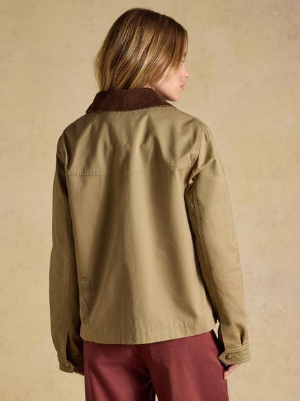 Joules Embroidered Barn Jacket, Tan Brown - view 2, Tan Brown