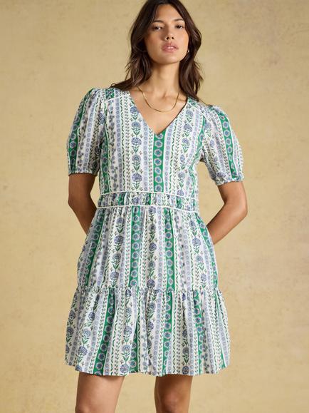 Joules Ditsy Floral Tiered Mini Dress, Blue, Blue