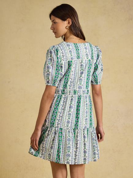 Joules Ditsy Floral Tiered Mini Dress, Blue - view 2, Blue