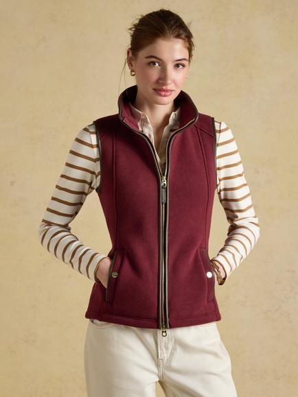 Joules Port Heritage Fleece Gilet, Red/Purple, Red / Purple